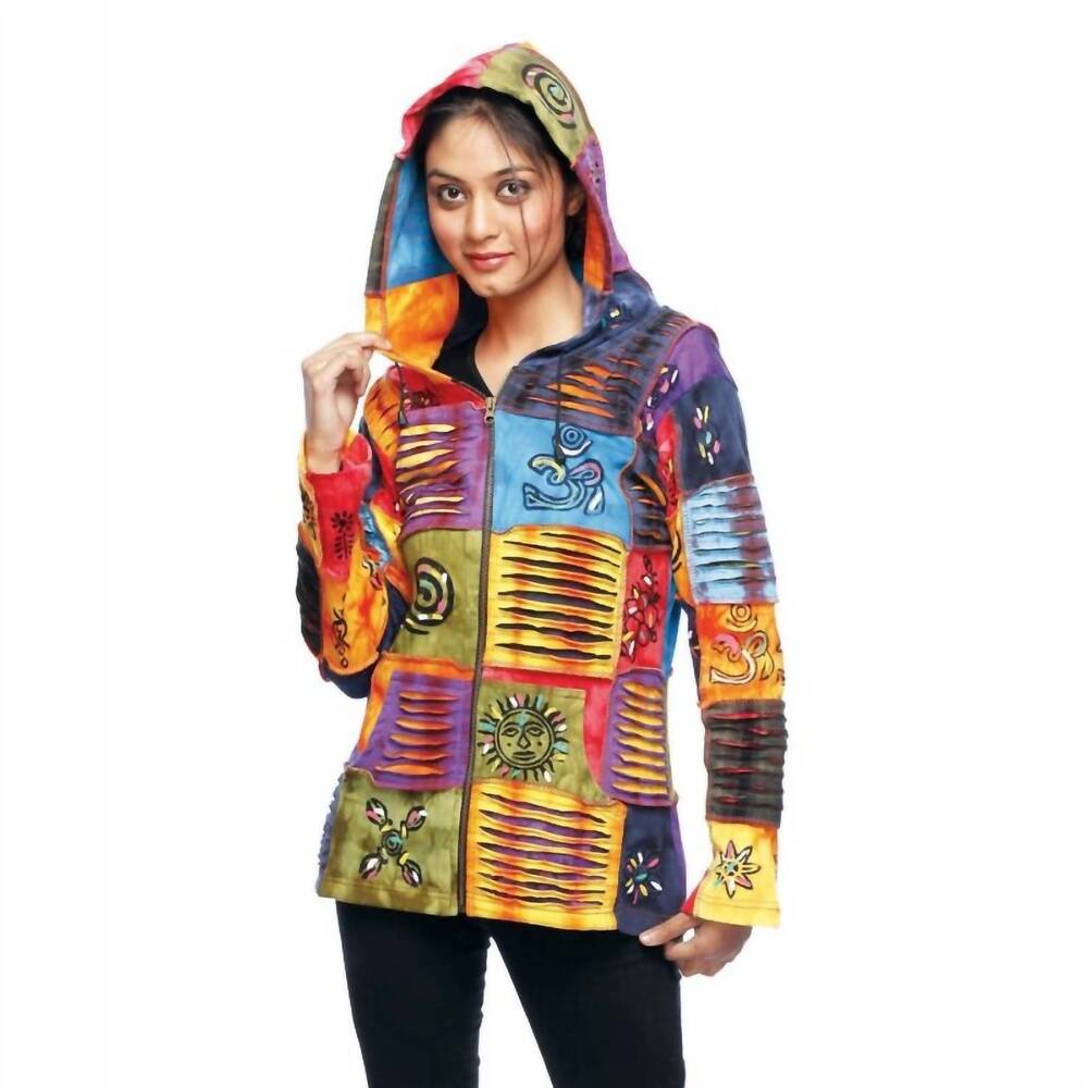 NEW RISING INTERNATIONAL handmade hoodie in orange/blues